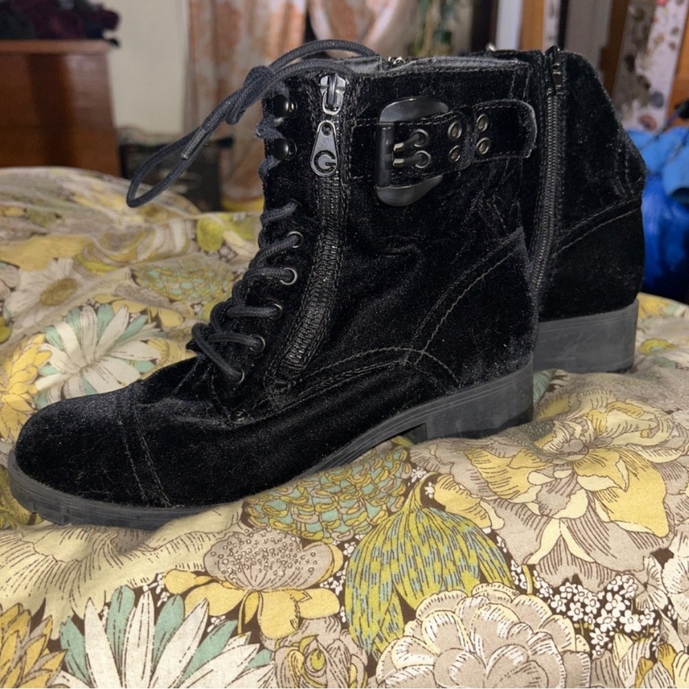 G by Guess black velvet combat boots - Size 7